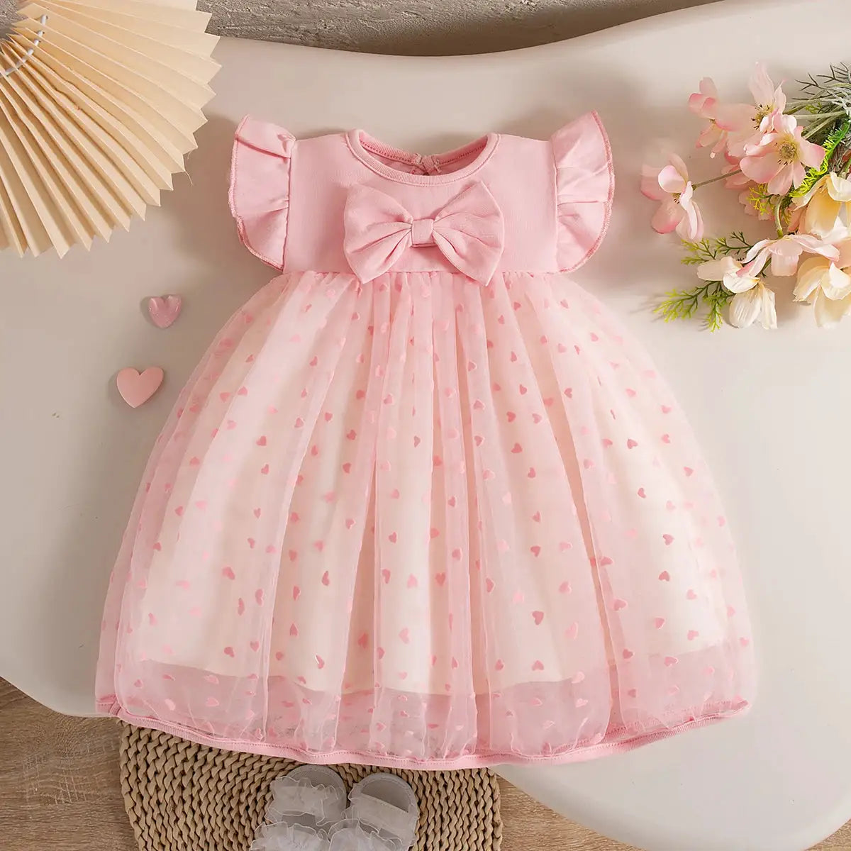 Summer Baby Girl Dress 0 To 3 Years Bow Flying Sleeves Princess Korean Edition Little Love Birthday Dress