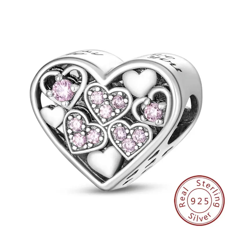 925 Sterling Silver Charms Beads Forever Love Heart Dangle For Bracelet Women Jewelry Gift Sister Family Life