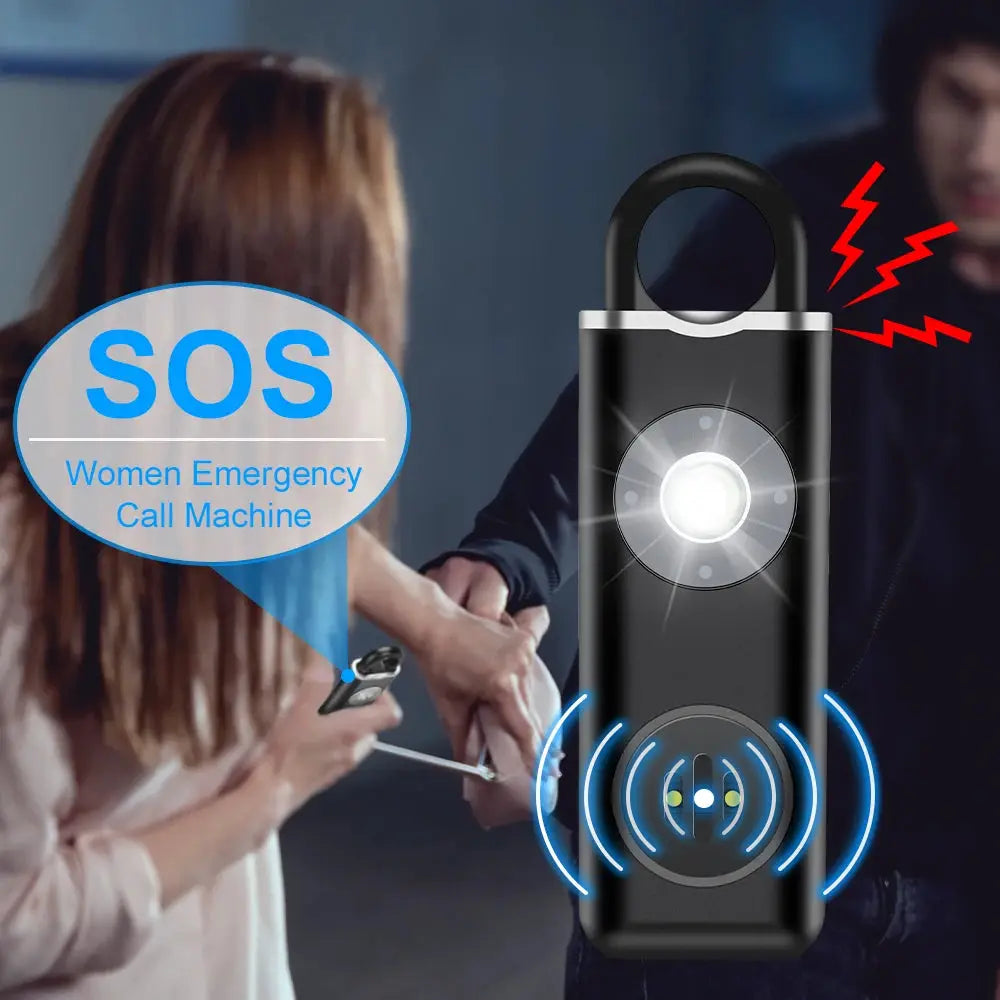 Hollarm self-defense personal alarm with LED light from Simples Market, black keychain, 130dB siren.