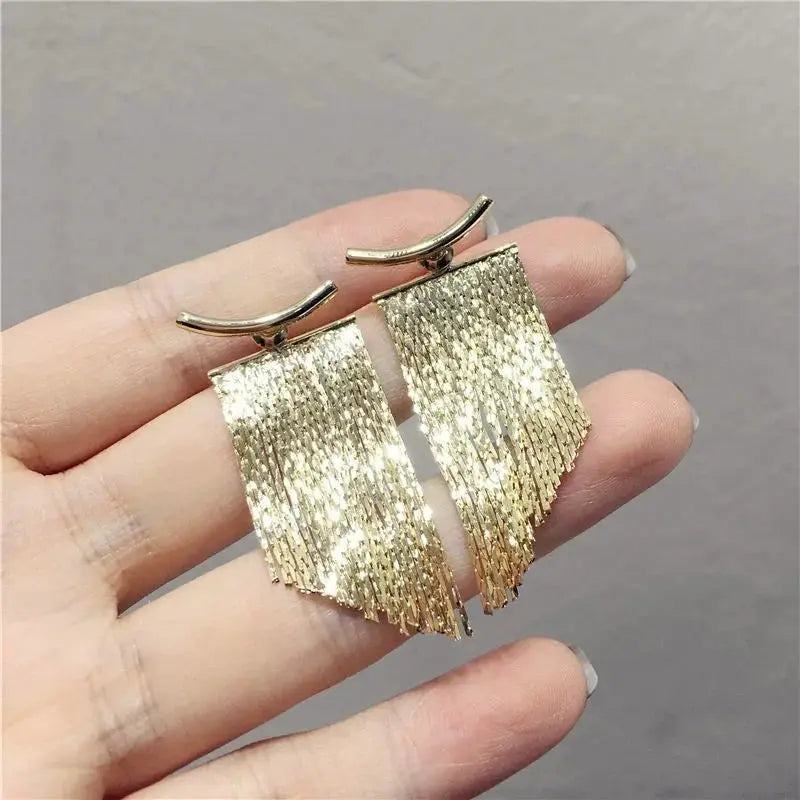 Gold Color Tassel Statement Earrings For Women Long Bling Geometric Vintage Inspired Jewelry Gift