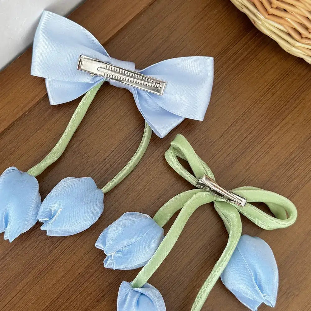 Aurora Bloom Chiffon Tulip Hair Clips for Girls Light Pink Elegant Floral Hair Accessories