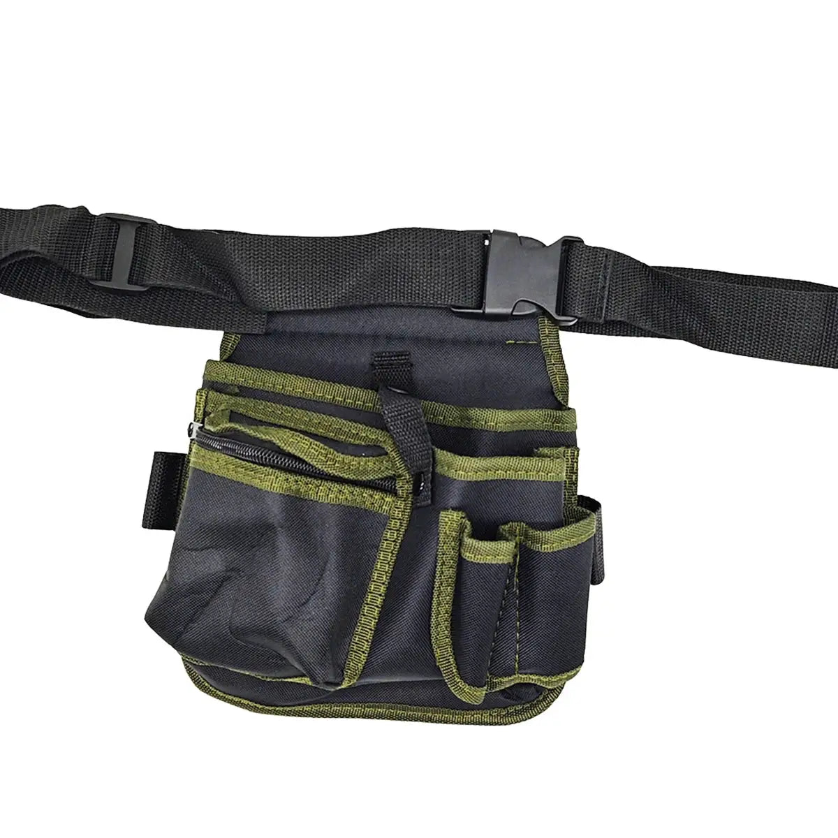 Simples Market electrician's waist tool bag with olive-green trim and multiple pockets