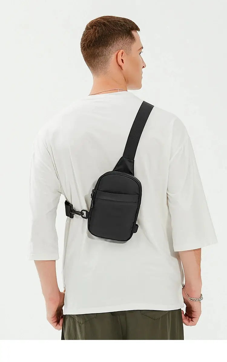 2In1 multi-functional waist bag chest bag, black compact sling worn crossbody with a wide strap