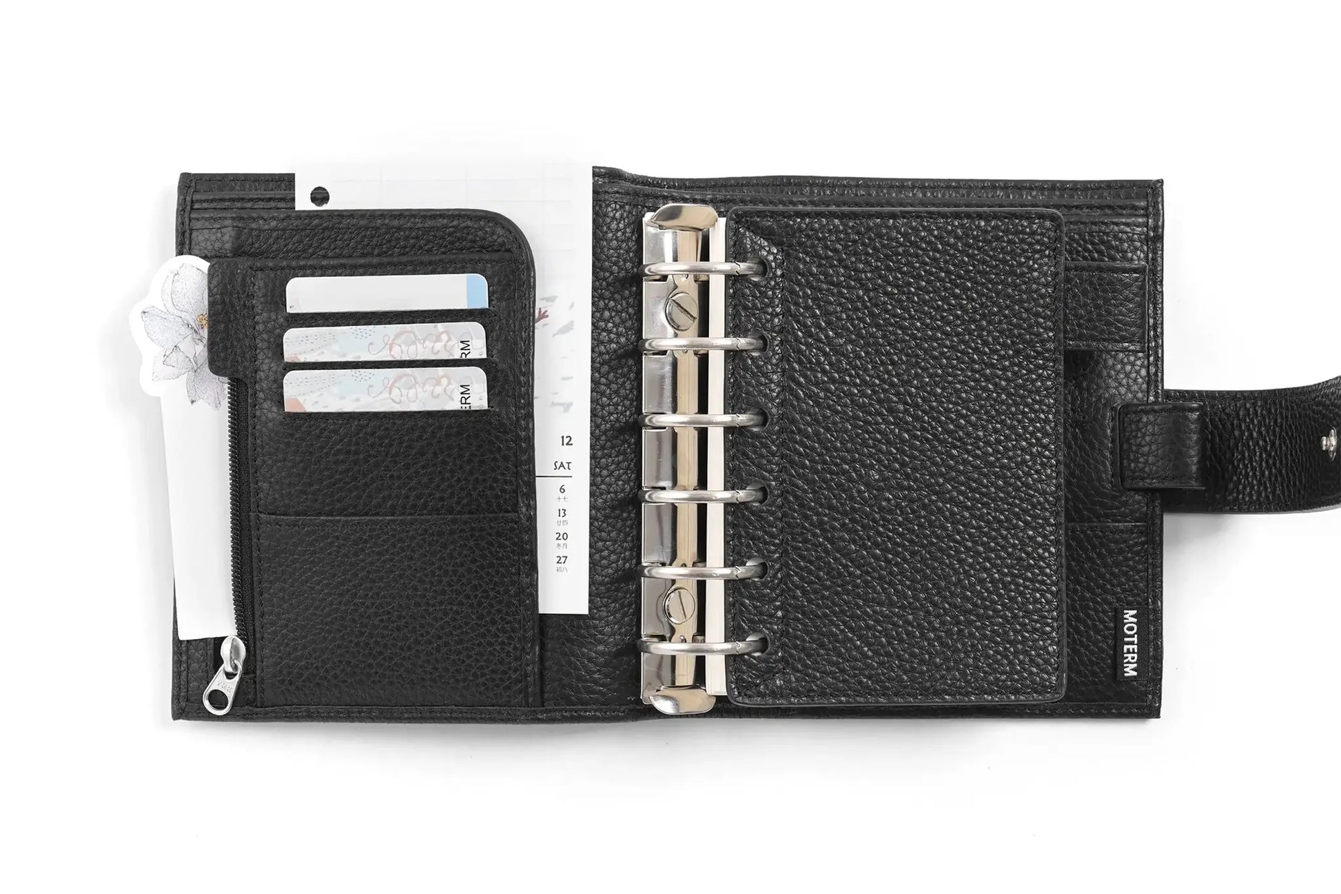 Moterm Luxe 2.0 pocket-size planner in black pebbled leather with 30mm rings (A7) by Simples Market