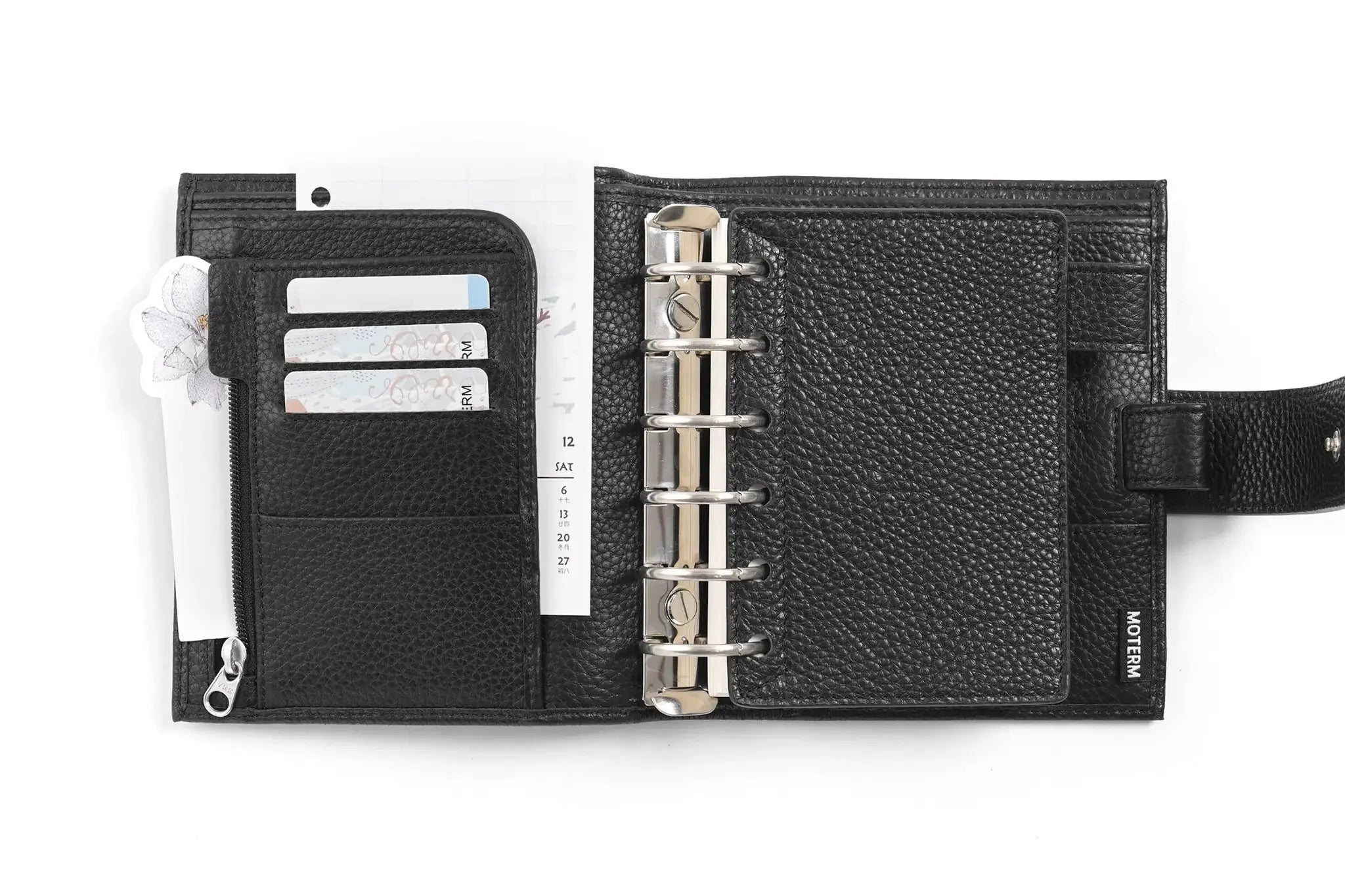 Moterm Luxe 2.0 pocket-size planner in black pebbled leather with 30mm rings (A7) by Simples Market