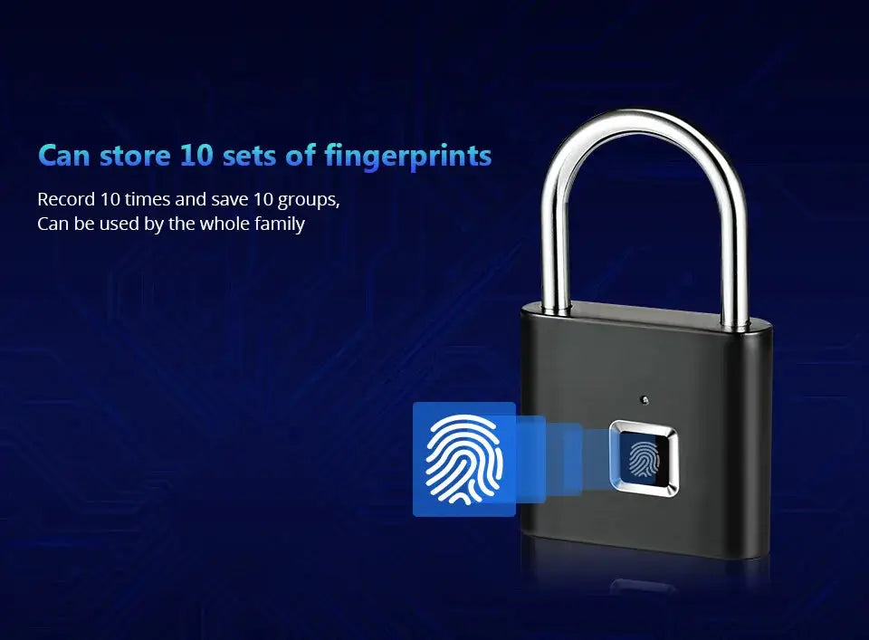 Fingerprint padlock with USB charging, zinc body by Simples Market