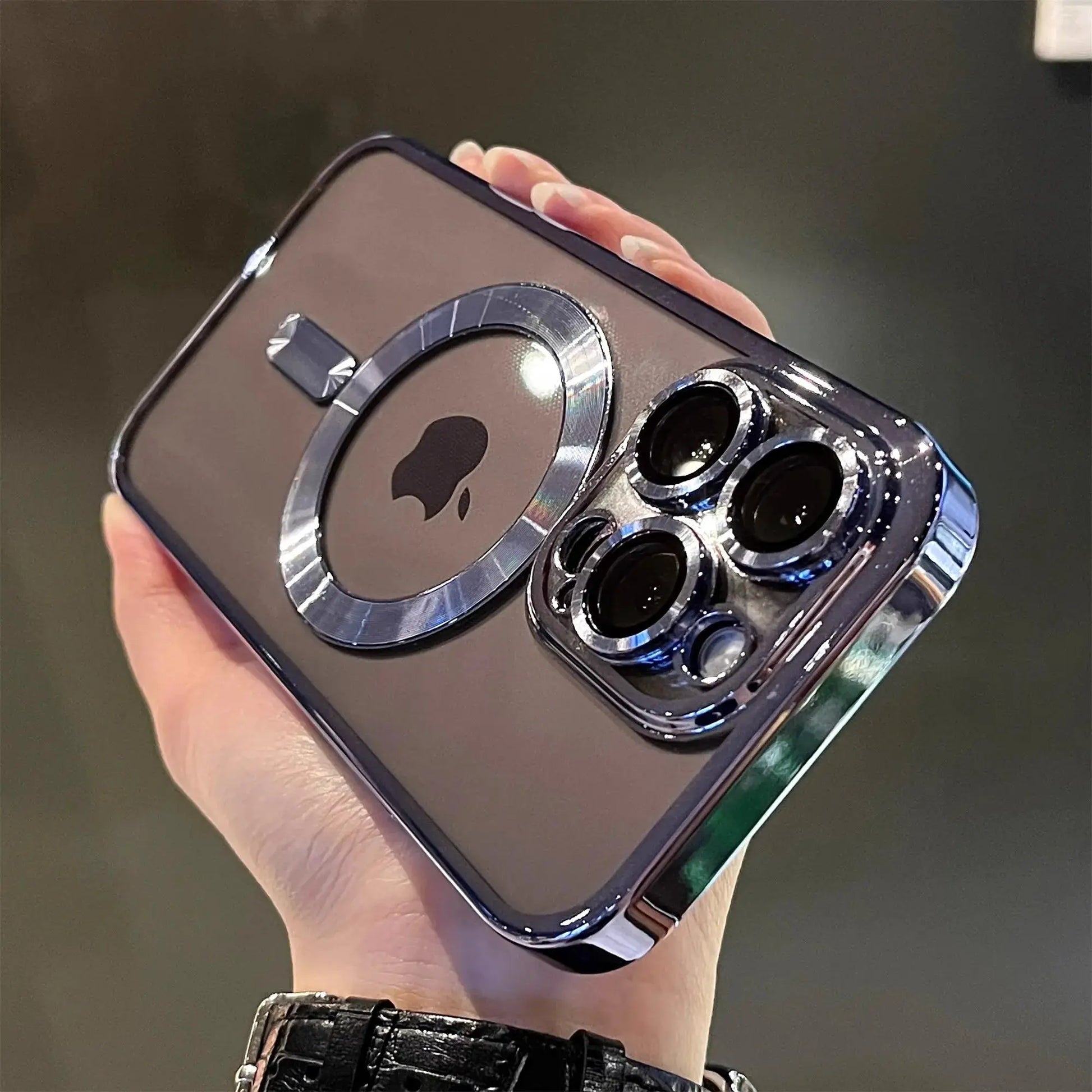 Simples Market luxury magnetic plating clear MagSafe case for iPhone 11–17 Pro Max, transparent with metal camera ring