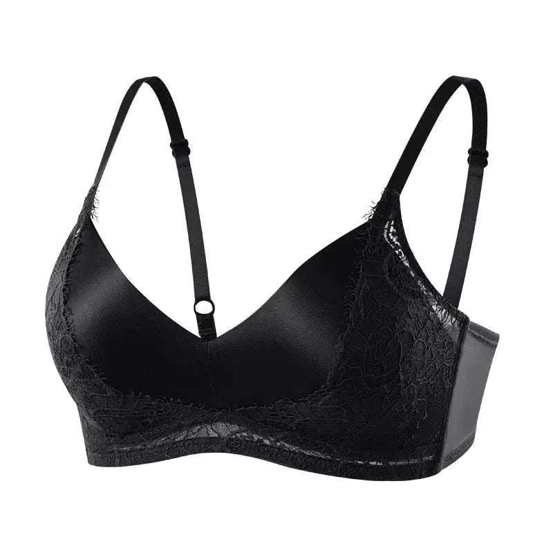 SuyaDream lace-padded wire-free bra, black silk-spandex blend, Simples Market.