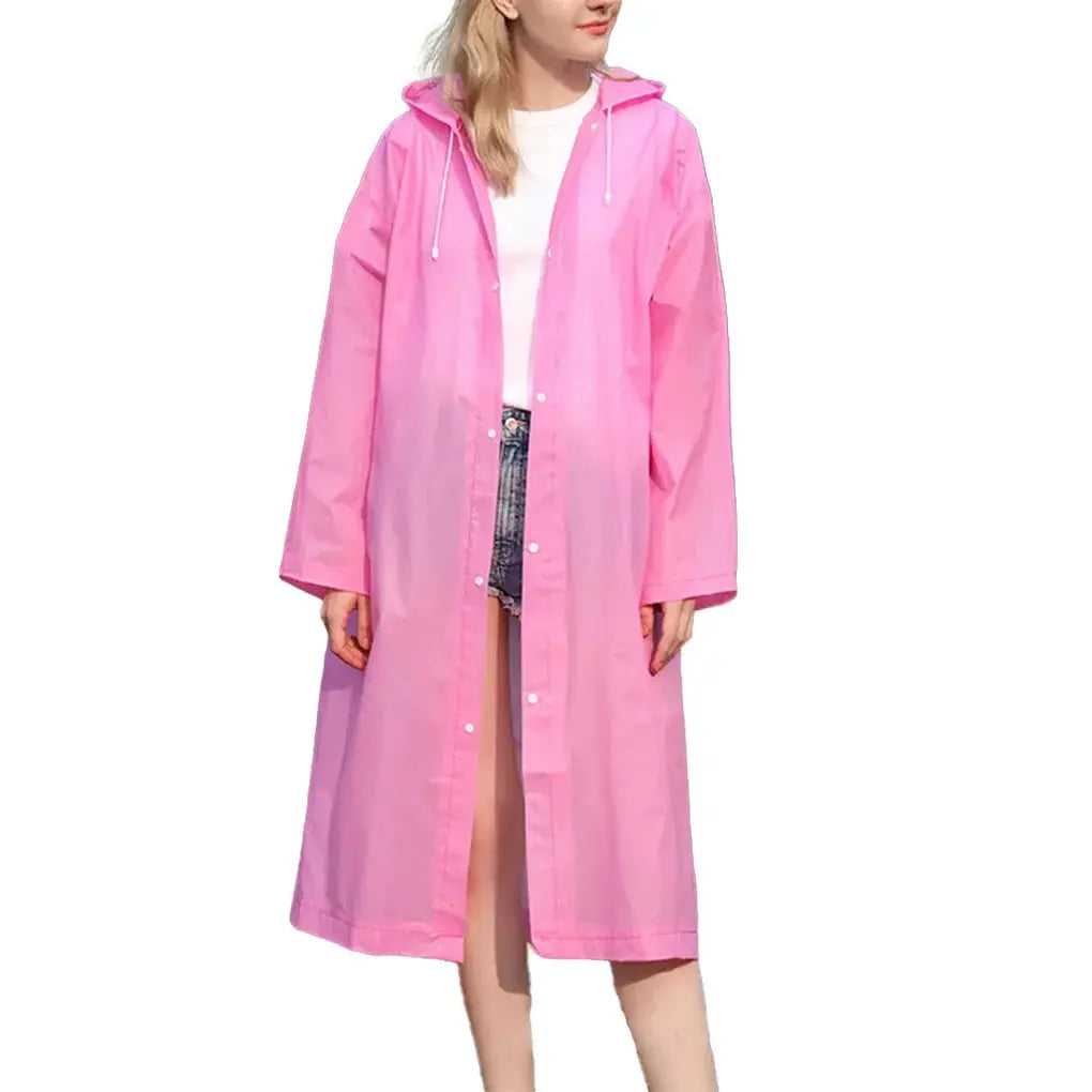 Premium EVA Unisex Raincoat 145 By 68 Cm Waterproof Thickened Rainwear For Men And Women Black Camping