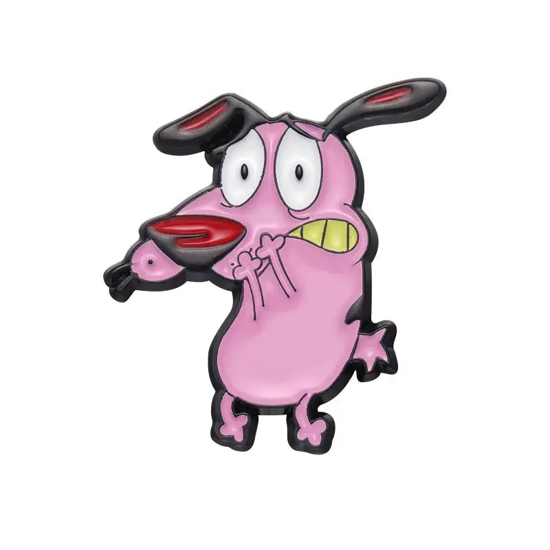 Cartoon Courage The Cowardly Dog Enamel Pin Pink Dog Brooch Lapel Badge Jewelry Gift For Kids And Friends