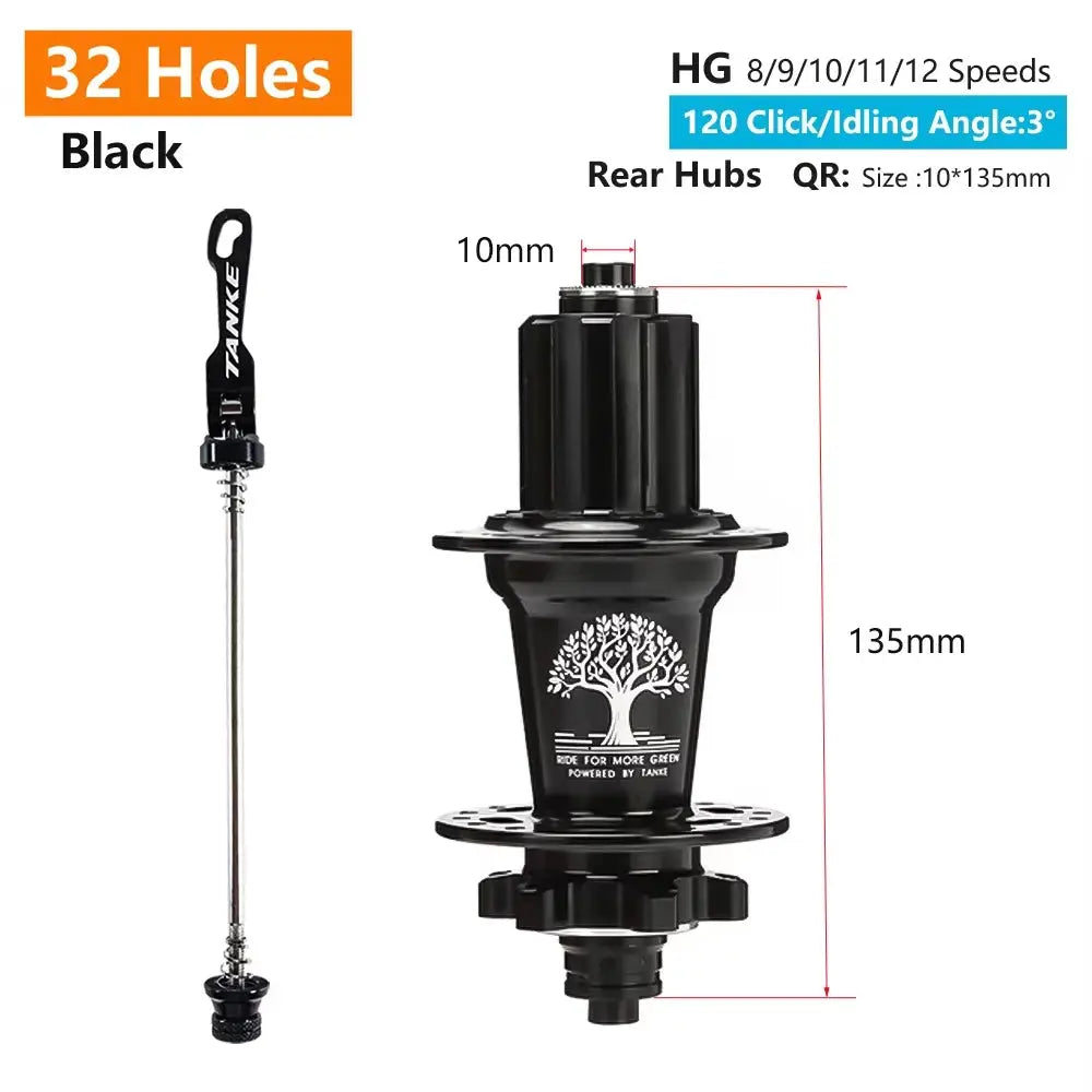 TanKe 120 Click MTB Front Rear Hub 120 Engagement 6 Bearings Thru Axle HG 8 9 10 11 12 Speed Disc Brake 28 32 36 Holes