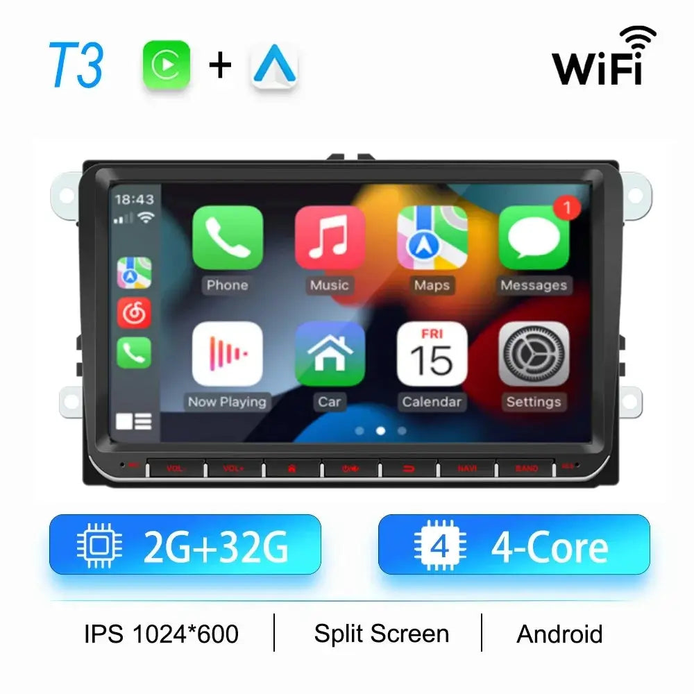 2Din Android car stereo head unit for VW/Skoda with WiFi GPS, 4-Core, 2G+32G, IPS 1024x600, split screen