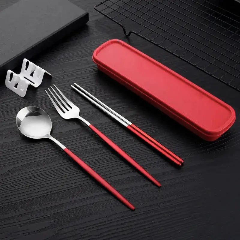 Three Piece Portable Stainless Steel Cutlery Set Chopsticks Forks Spoons For Students Home And Outdoor Picnics