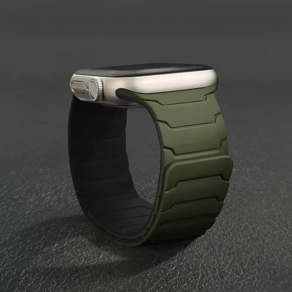 Silicone magnetic strap for Apple Watch by Simples Market, olive green, 40–49mm sizes