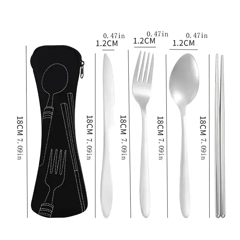 Portable Stainless Steel Cutlery Set 4 Pieces Knife Fork Spoon Chopsticks For School Travel Camping And Work