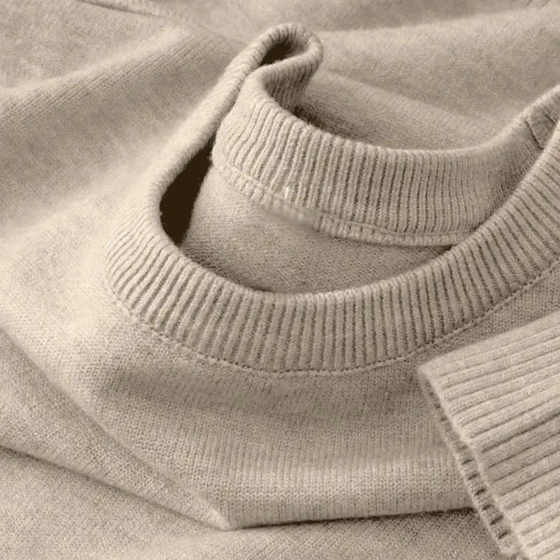 Men's crewneck knit pullover sweater in beige, lightweight soft fabric from Simples Market