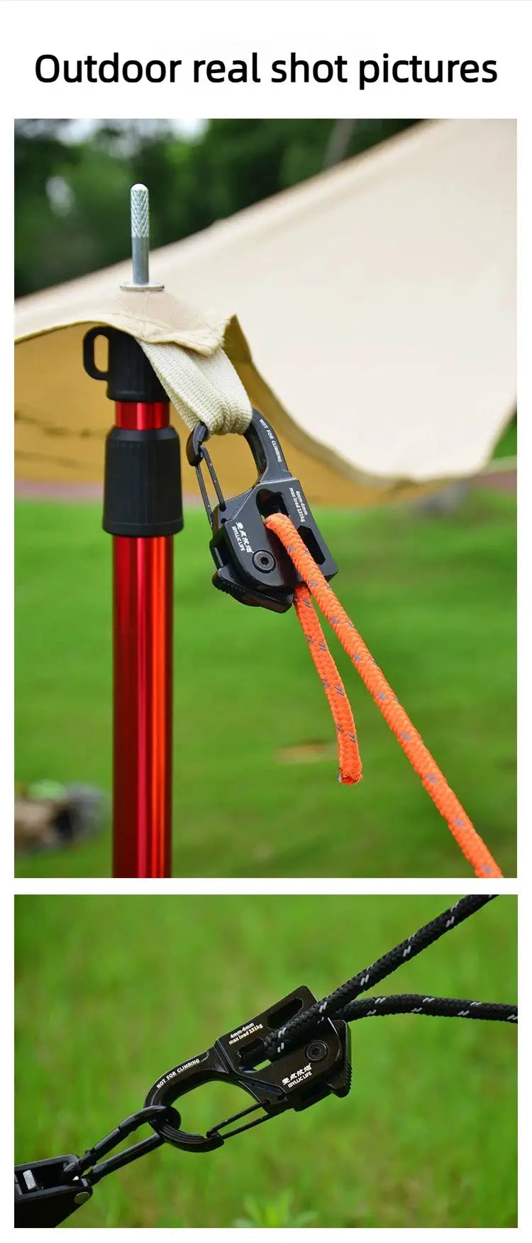 Tent rope tensioner by Simples Market, aluminum alloy, self-locking, for 2-10mm ropes, anti-slip tarp tightener