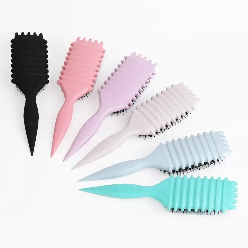 Curly hair styling brush set: 6 tangle-free shaping combs in black, pink, lavender, gray, light blue and turquoise