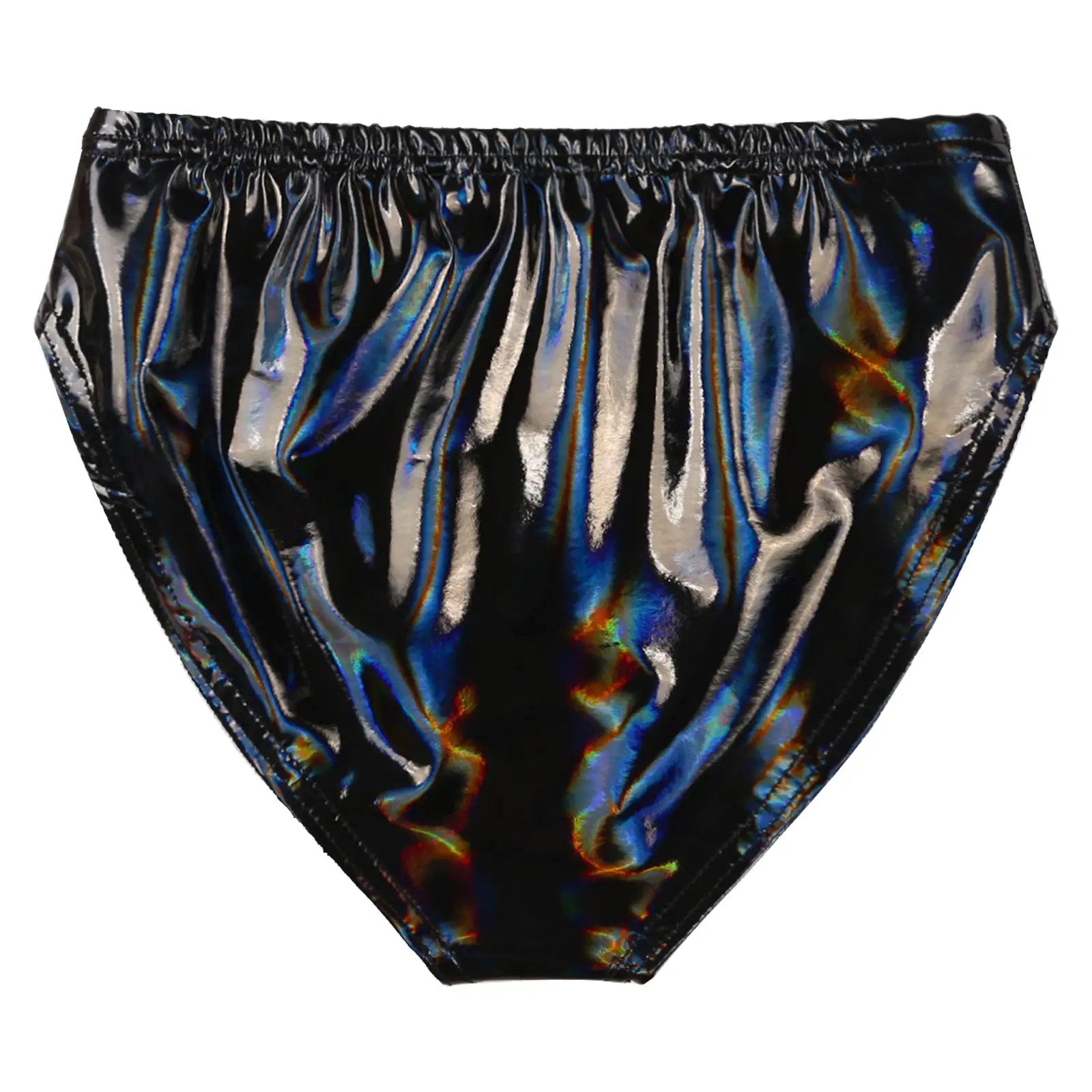 Womens wet-look patent leather briefs; black shiny low-waist panties by Simples Market