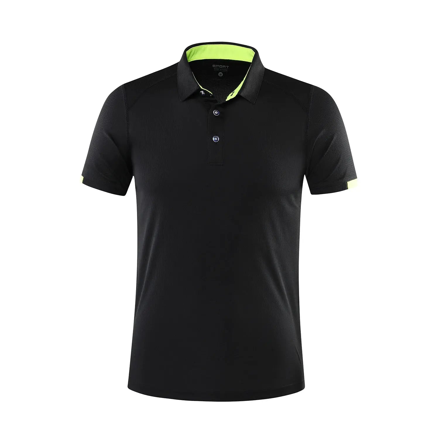 Short-sleeve polo shirt in black with neon lime collar detail