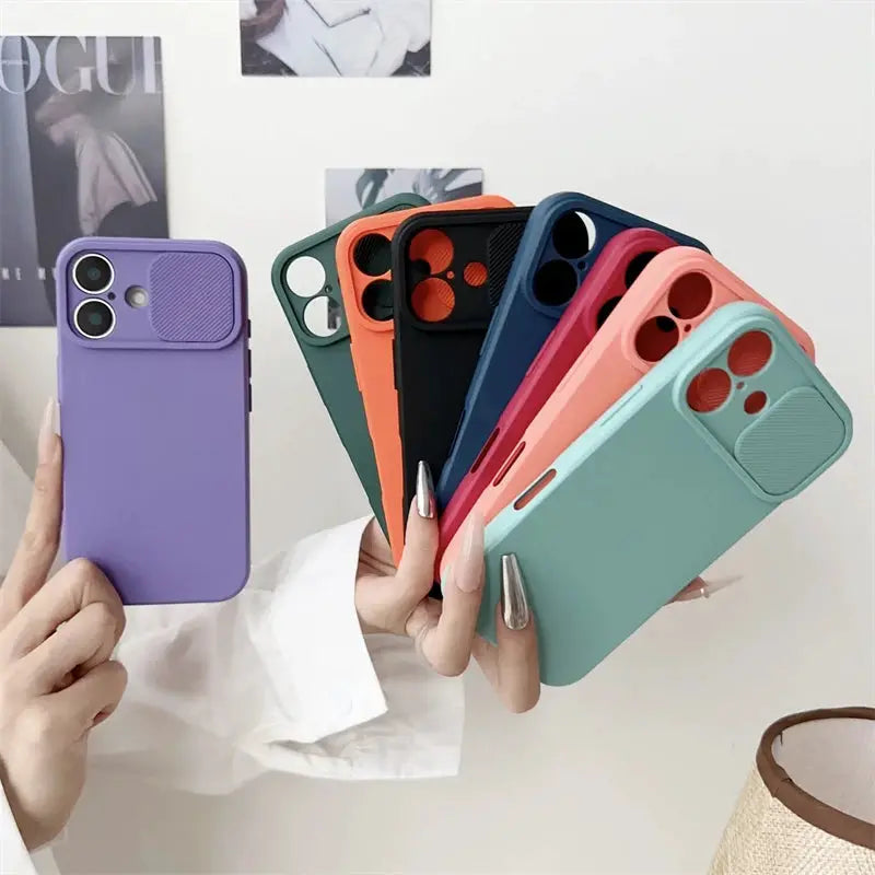 SlideGuard Silicone Case With Sliding Lens Shield For iPhone 7 To 16 Pro X XS XR Max 8 SE Camera Lens Protection