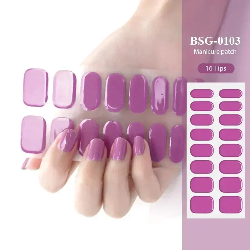 Gel nail wrap set, 16 purple full-cover tips for DIY manicure compatible with UV lamp