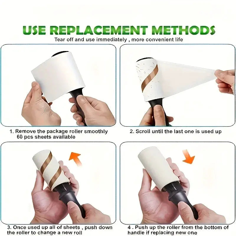 Ultra Sticky Lint Roller by Simples Market, white sheet on black handle for pet fur on furniture, clothing and carpets