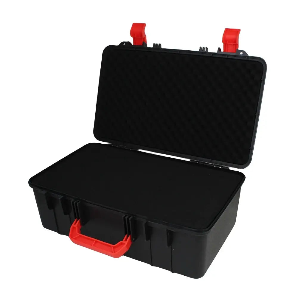 Waterproof protective tool box, Simples Market black hard case with red handle and latches, foam-lined interior
