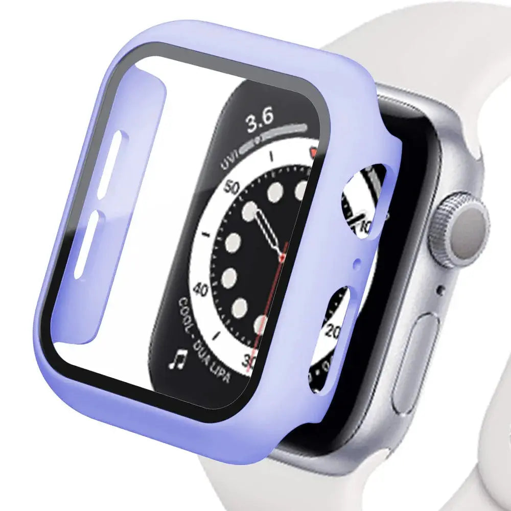 Apple Watch case with tempered glass screen protector, purple bumper, Simples Market, 40–45mm