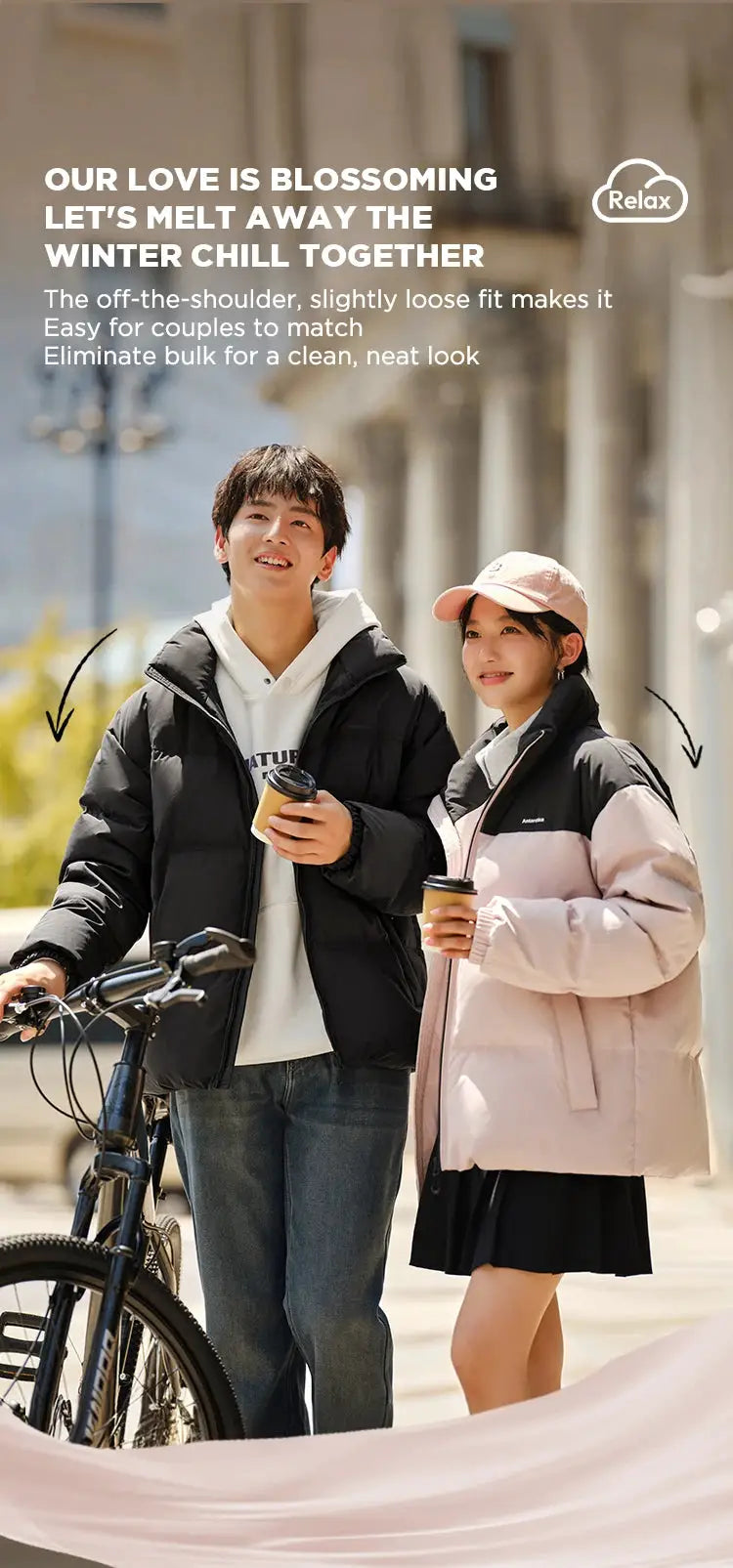 Semir down jackets for him and her; two black and pink puffer coats, windproof waterproof outerwear by Simples Market