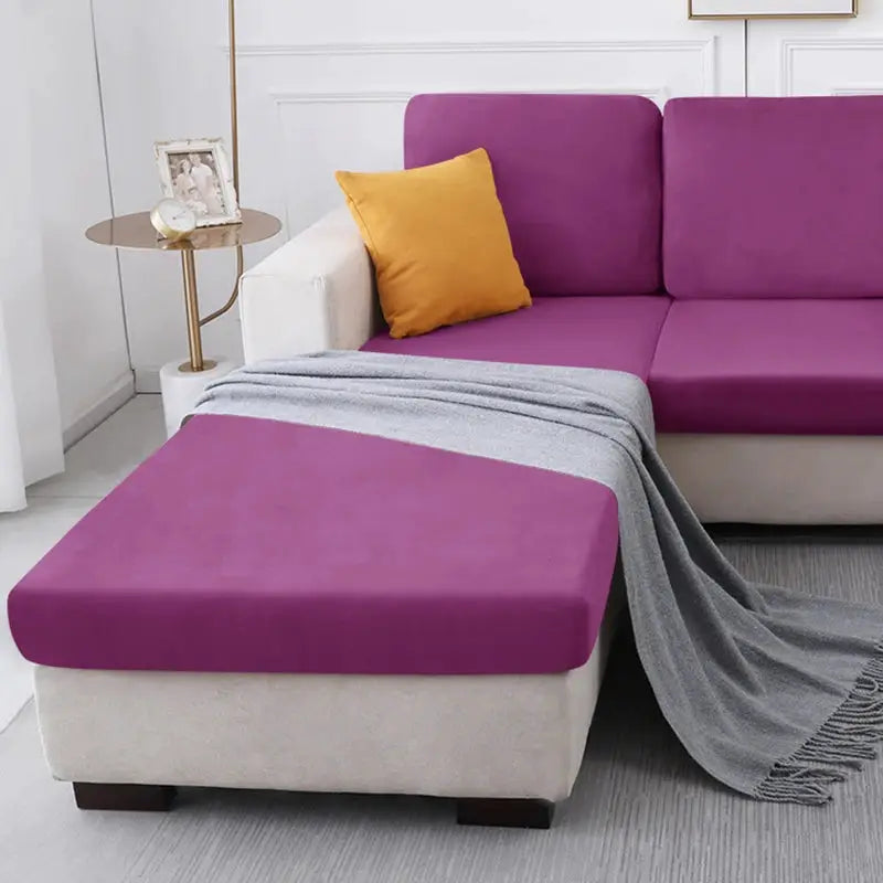 Purple plush sofa slipcover with anti-slip elastic for living room furniture