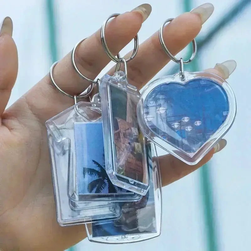 Transparent Rectangle Acrylic Photo Frame Keychain with Blank Insert for Photos DIY Split Ring Key Ring 2035