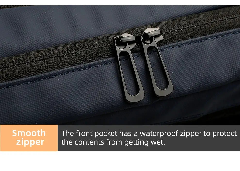 Simples Market HK Slim Backpack navy blue; waterproof front zipper for 15.6-inch laptop, minimalist bag