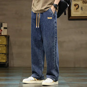 Mens Blue Gray Y2K Harajuku Baggy Jeans With Drawstring Denim