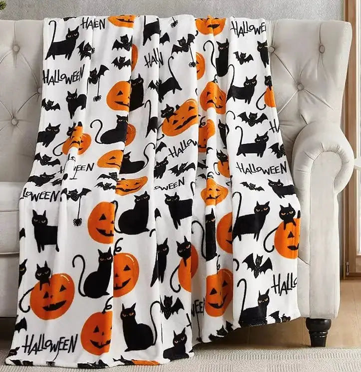 Black Bats Printed Flannel Blanket Gift for Sofa Bed Travel Four Seasons Cozy Sleep Read Relax