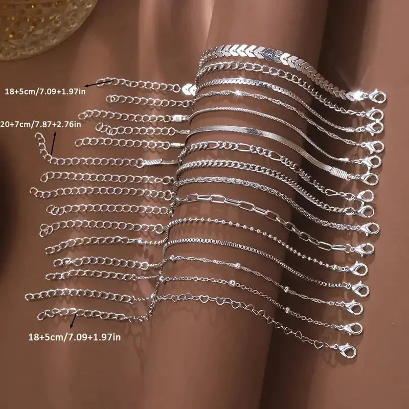 5 Or 15 Pcs Set Silver Chain Bead Bracelets For Women Simple Elegant Jewelry For Vacation Beach Party Casual Wear