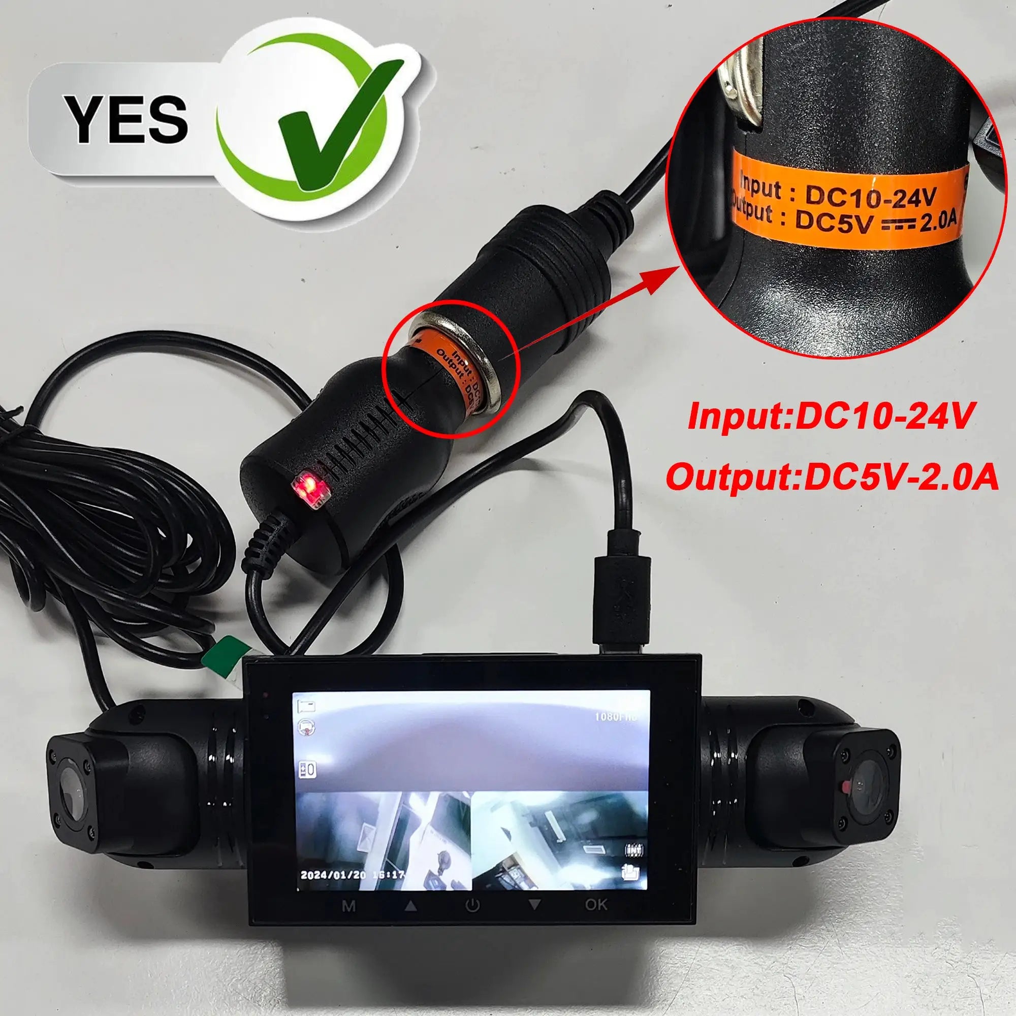 Car dash cam 4-channel black box with front/left/right/rear cams, FHD 1080P, night vision, hardwire kit