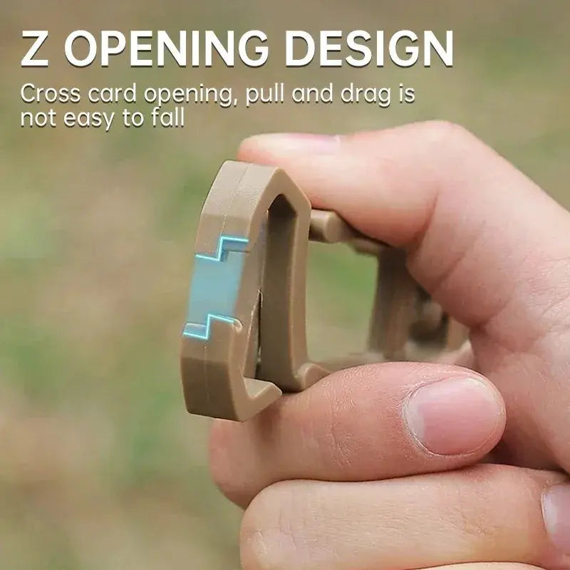 Glove clip holder for outdoor work; tan plastic belt clamp with anti-drop safety design.