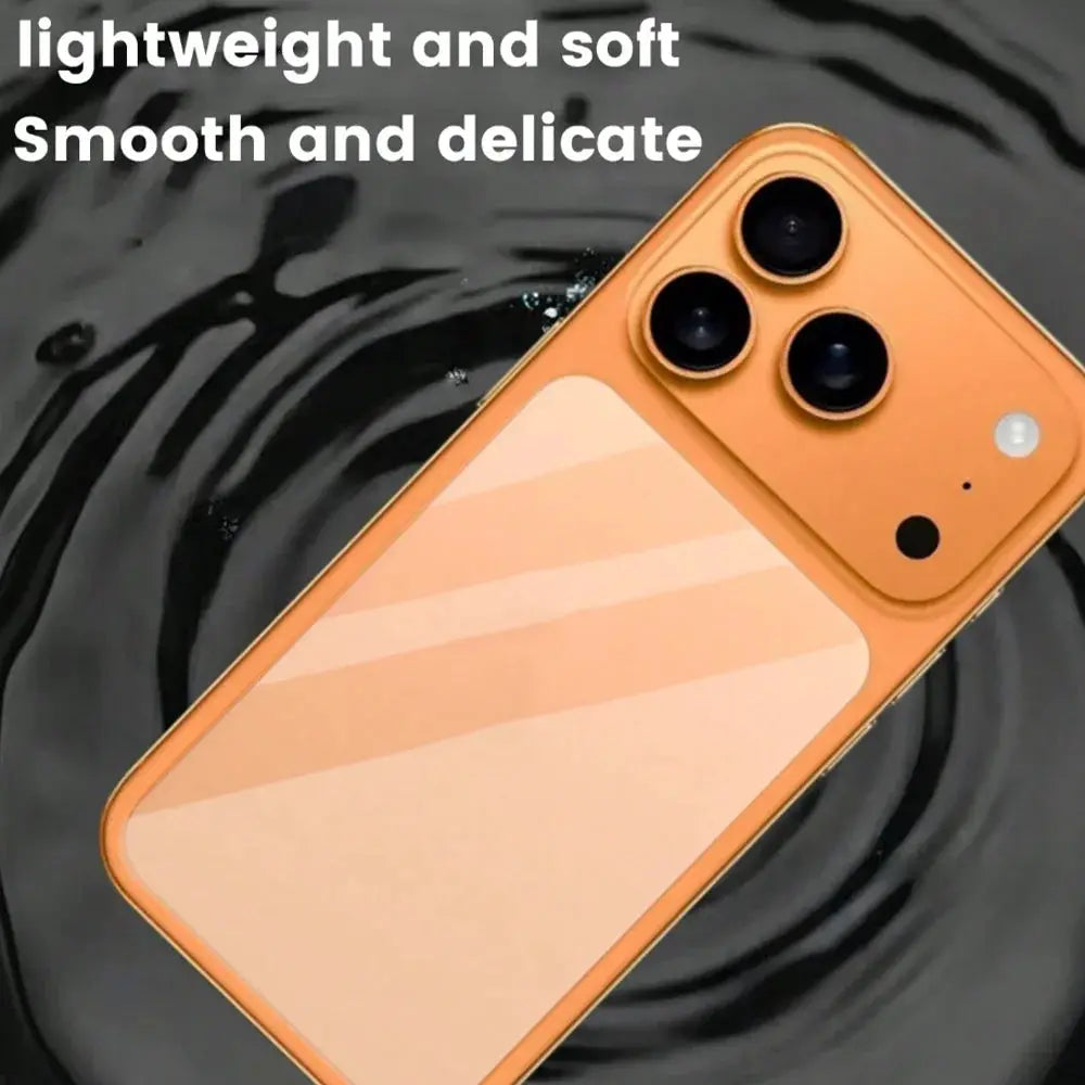 NNBILI 2pc matte base lens film + matte PET back film for iPhone 17 Pro/Max; by Simples Market; minimalist orange phone