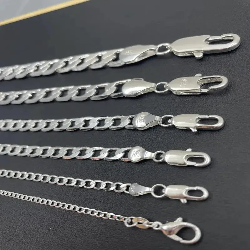 Sterling Silver 925 Unisex Necklace Face Chain 2mm 4mm 6mm 8mm 10mm 12mm 40cm 75cm Lobster Clasp Jewelry Gift