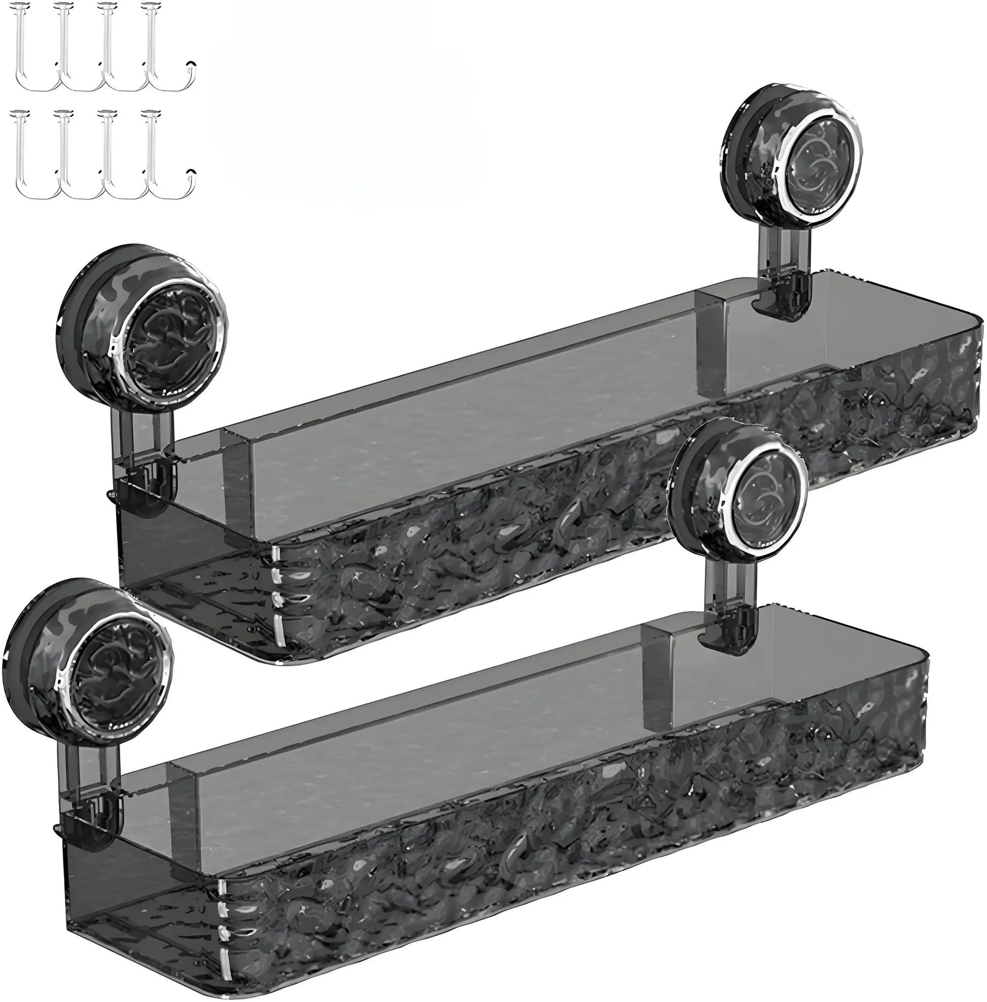 Corrugated suction-cup bathroom storage shelf by Simples Market, glacier-patterned clear storage box, 8 suction cups