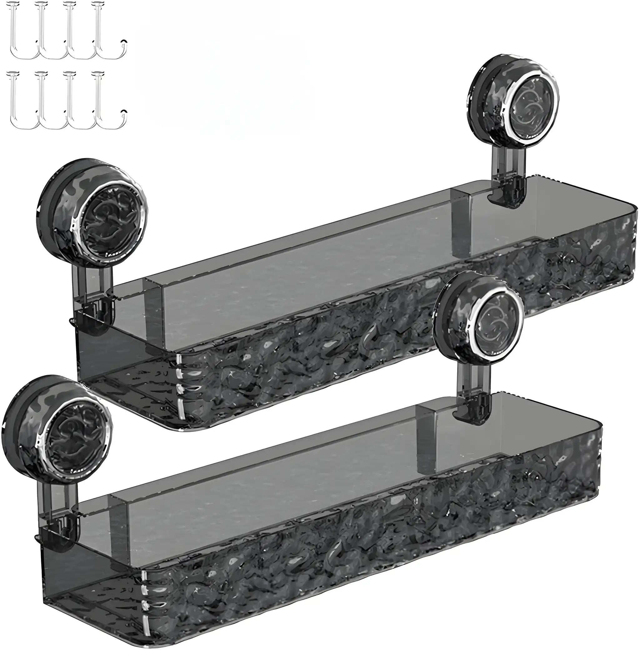 Corrugated suction-cup bathroom storage shelf by Simples Market, glacier-patterned clear storage box, 8 suction cups