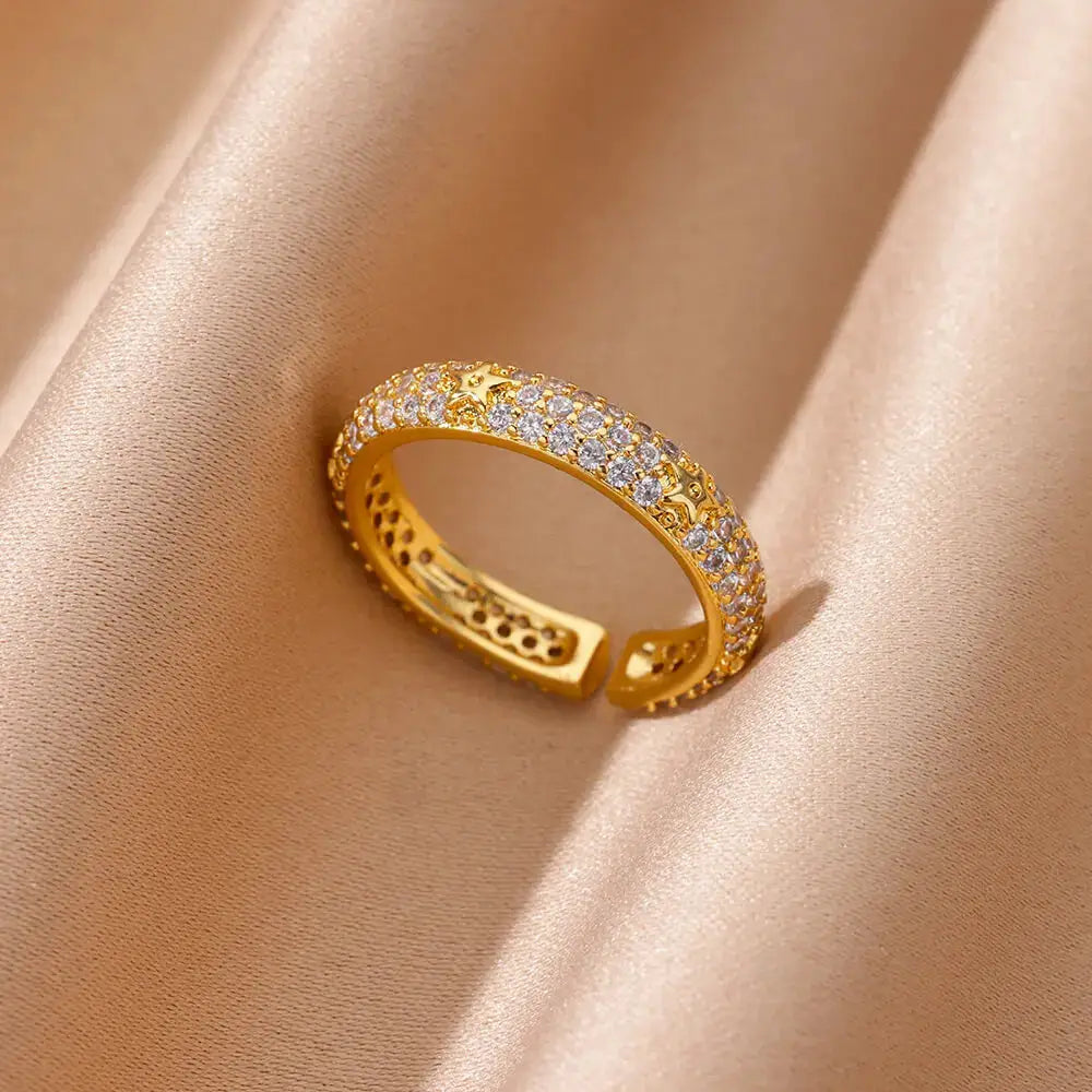 Zircon Geometric Heart Ring For Women Stainless Steel With 18K Gold Plating Luxury Aesthetic Jewelry Gift