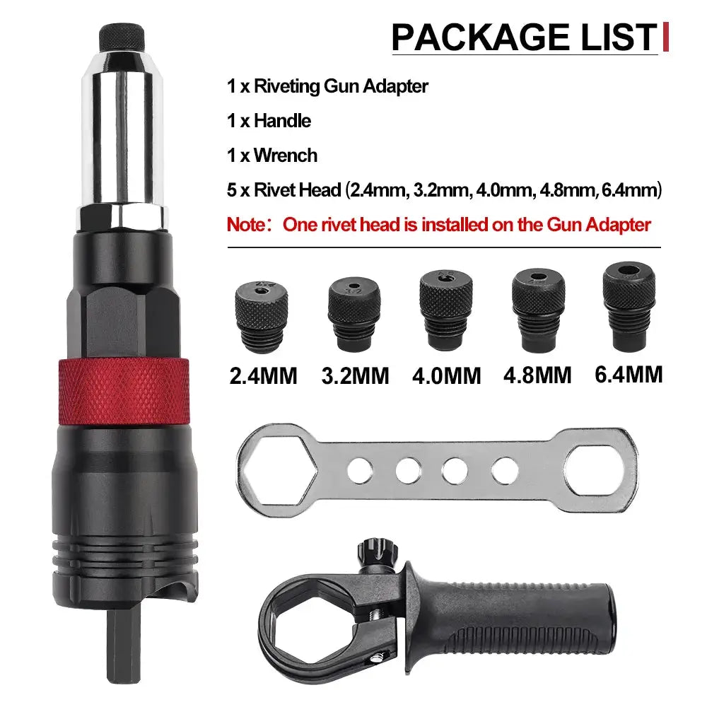 Cordless Drill Rivet Nut Tool Converter Adapter for 2.4mm 3.2mm 4.0mm 4.8mm 6.4mm Nut Inserts DIY Woodworking Metal Auto