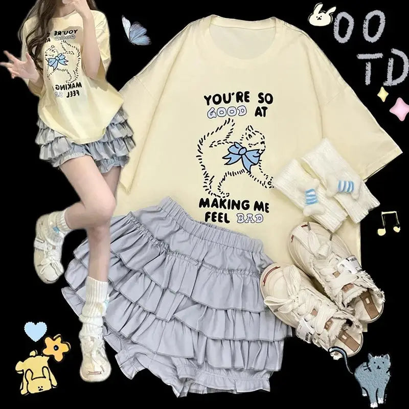 MEXZT Y2K Sweet Ruffles Mini Skirt; gray layered ruffle, high-waist Harajuku style