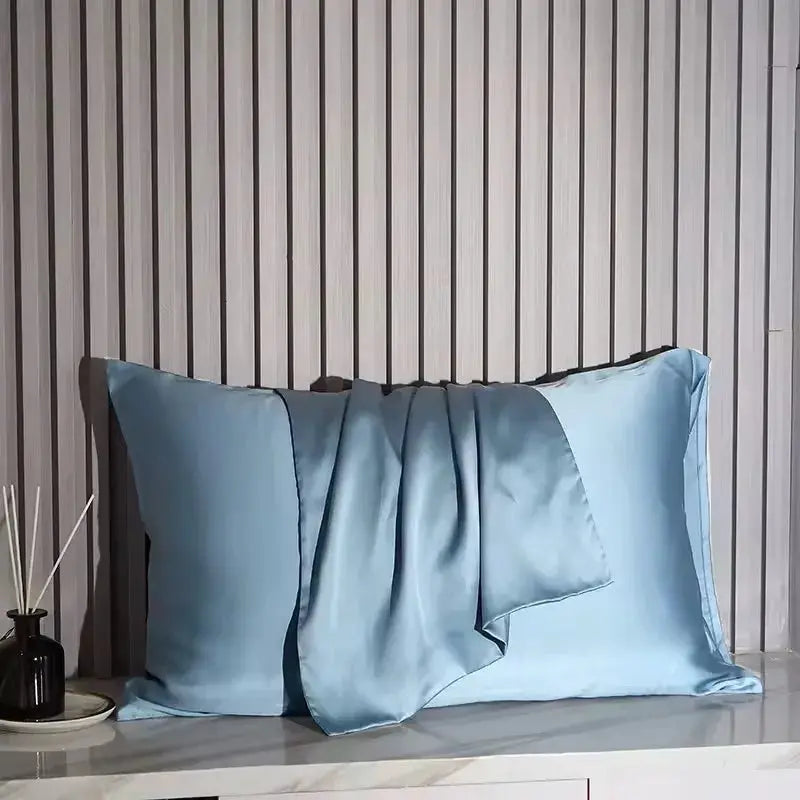 2 blue Nordic Silk pillowcases for luxury bedding decor
