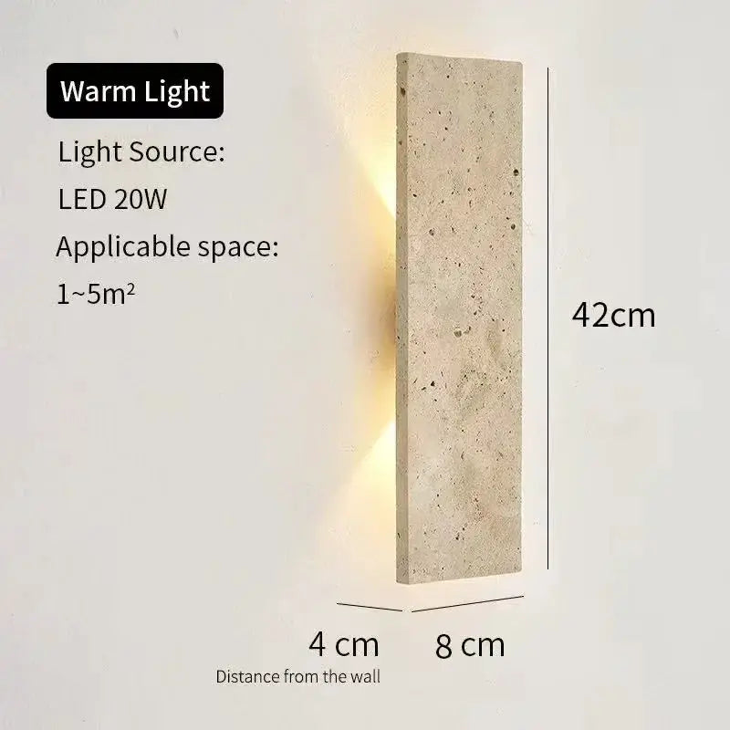 Simples Market outdoor waterproof wall lamp strip in natural stone finish, 42 cm tall, 18W LED, warm light.