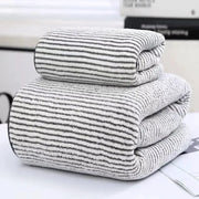 Bamboo quick-drying striped towel set in gray and white, bath and hand towels