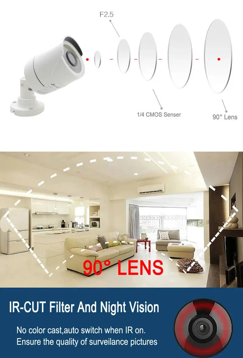 JIENUO 4K AHD CCTV security camera, white outdoor waterproof, IR night vision, Simples Market.
