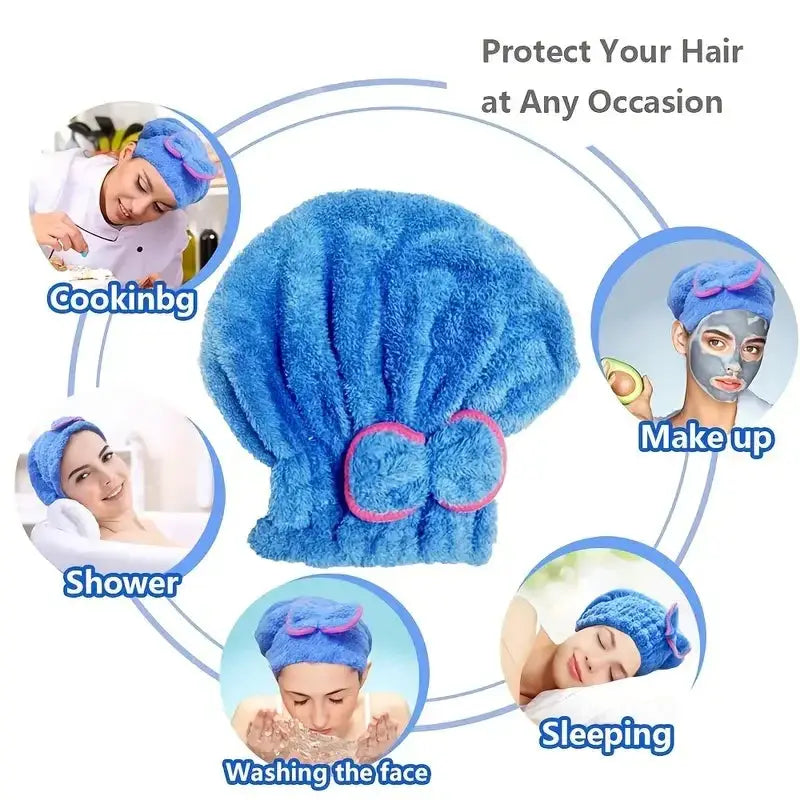 Quick Drying Hair Cap For Women Bowtie Bathing Hat Microfiber Superfiber Shower Cap For Spa And Bathroom